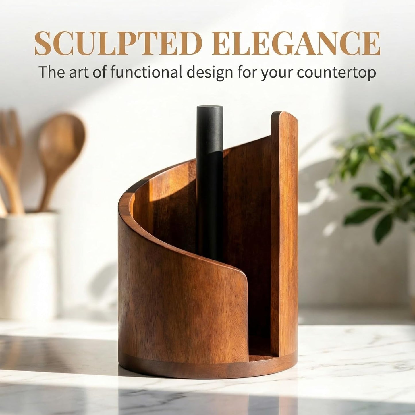 Yamagata Tissue Holder for Countertop Use, Made of Mango Wood, Sturdy and Stable, Rustic Style Decoration for Kitchen, Bathroom, or Dining Table